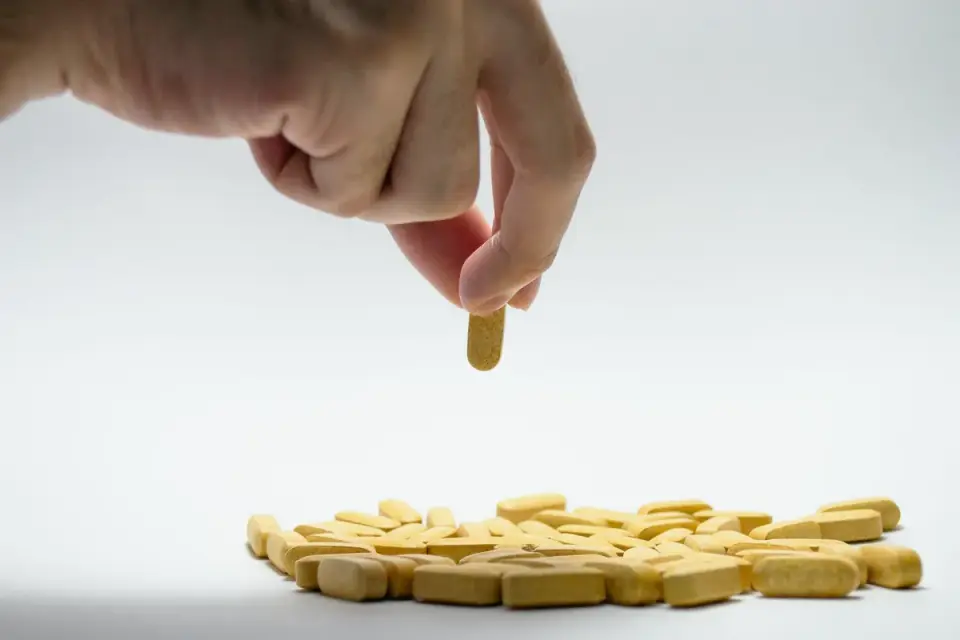 A hand holding several soft chew joint supplements for a dog