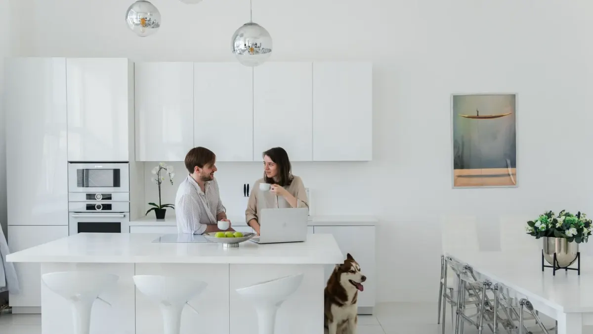 Dog at home near a kitchen