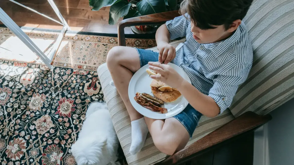 Dog eating from a bowl