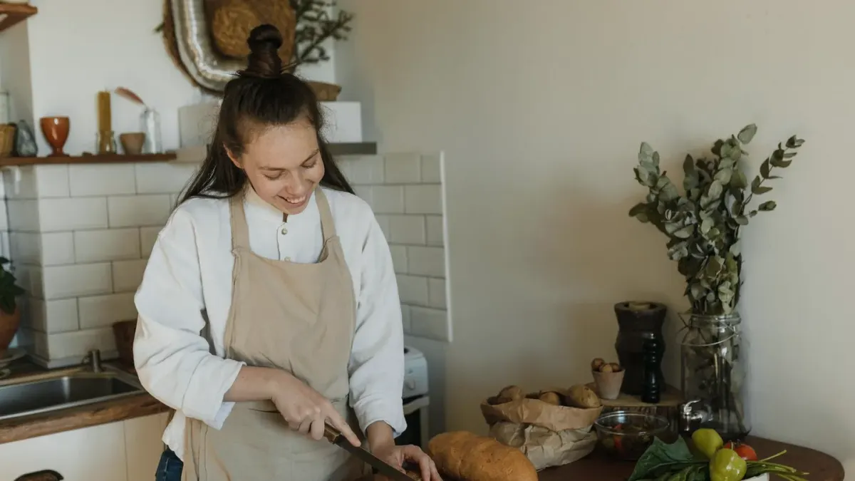 Dog owner preparing a meal