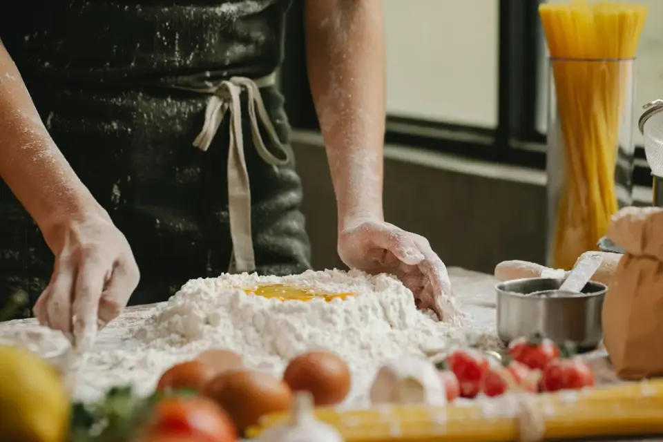 Dog owner preparing a meal
