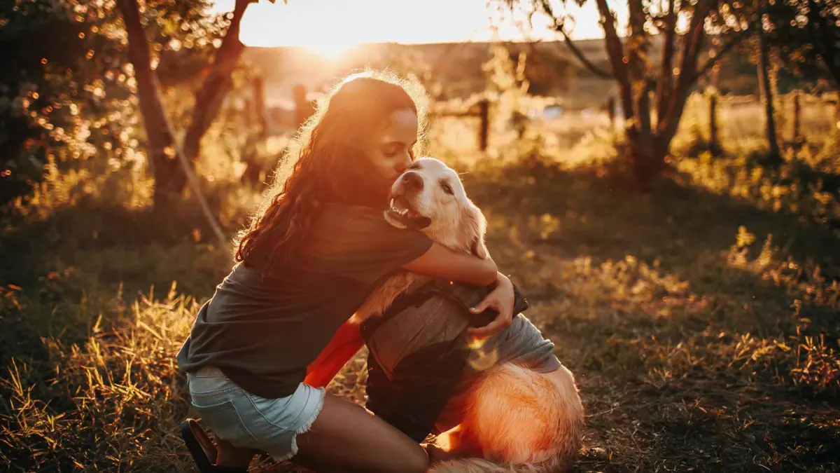 Dog with an owner at home