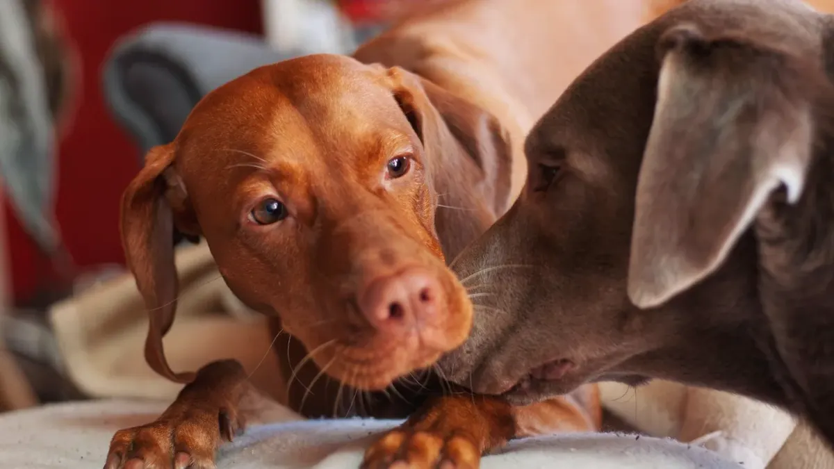 Dog with an owner at home